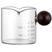 耐熱高硼珪酸ガラス製ミニ木製ハンドルミルクカップ【目盛り付き・エスプレッソ・ラテ用】