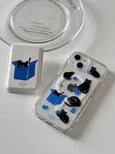 個性的なデザインの黒猫イラスト磁気吸着カードケース【透明アクリル・iPhone対応】