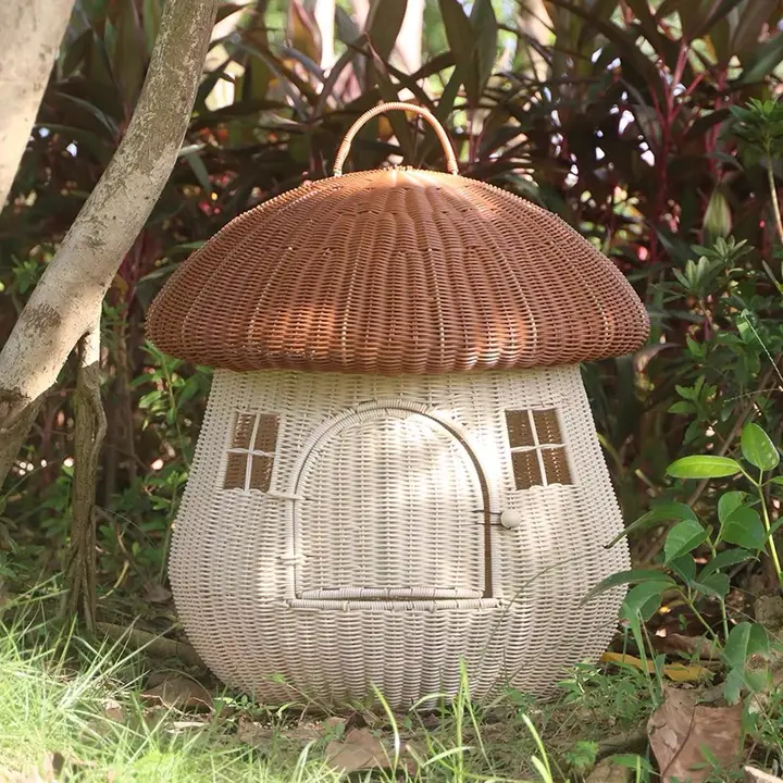 水洗い可能な手作り猫ハウス【通年用・藤製・通気性・半閉鎖型・夏用】
