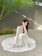 柔らかな光沢のあるチュールスカート【ホワイト・ウエスト絞り・夏用・気質の良いデザイン】