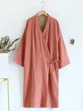 綿製の薄手ガーゼ睡袍【レトロな刺繍・和風デザイン・ルームウェア】