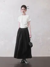 INGKO ブラックフリルデザインのミディスカート【バルーンシルエット・ダークスタイル】