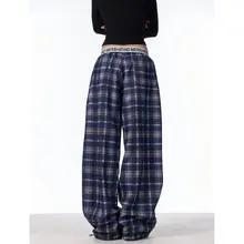 春季新作 アメリカンスタイルのチェック柄ワイドパンツ【女性用・フィット・おしゃれ】（セットアップ対応）