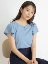 UVカット接触涼感ラウンドネックティーシャツ【夏用・無地・フリル袖】