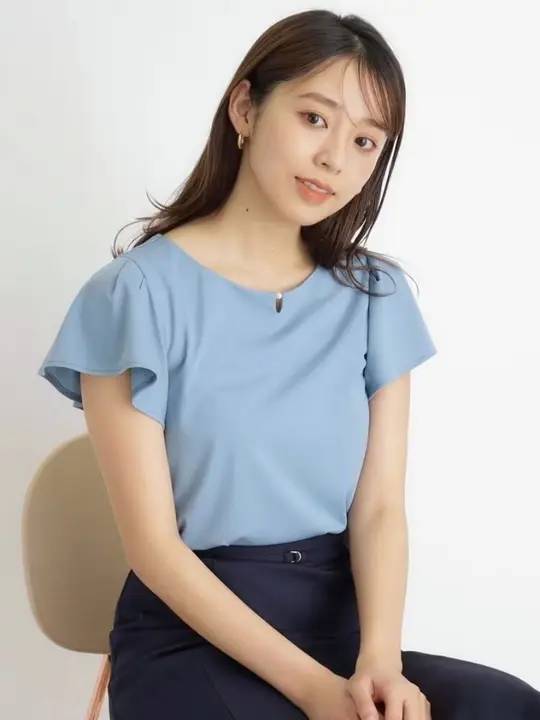 UVカット接触涼感ラウンドネックティーシャツ【夏用・無地・フリル袖】