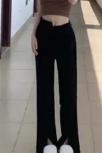スリット入りハイウエストワイドパンツ【秋冬用・フィット・レディース】