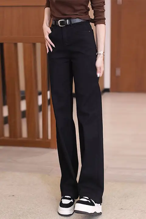 高腰デニムパンツ【レディース・スリムストレート・レトロスタイル・春秋用・秋冬対応】
