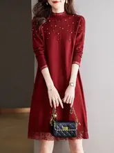 レディース 秋冬用 レース ハイネック ニットワンピース【アウターとの組み合わせが可能】