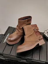 ファッションレトロなバックル付き厚底マーチンブーツ【ショートブーツ・ウエスタンスタイル・女性用】