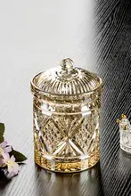 欧風 クリスタルガラス製 蓋付き収納容器【家庭用・キャンディポット・キッチン用】
