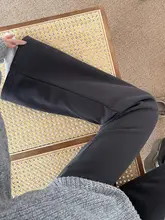 加圧素材のグレー微喇パンツ【カジュアル・ハイウエスト・大きいサイズ・極上の柔らかさ】（セットアップ対応）