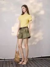 ヴィンテージ風デニムフリルショートパンツ【ウォッシュ加工・秋用】（セットアップ対応）