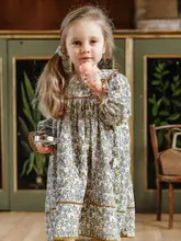 南欧風 子供用コットンワンピース【ナチュラル・スウィートデザイン・長袖】（セットアップ対応）