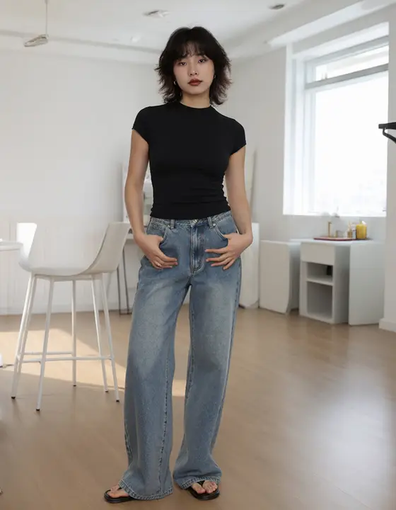 シンプルな二重構造のインナー不要タイトフィット長袖Tシャツ【女性用・ラウンドネック・ウエストシェイプ】
