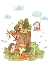 防水仕様のカートゥーン動物ウォールステッカー【狐と小鹿・自粘着・教室デコレーション】