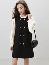 ブラックロングスリーブドレス【木耳レース・シンプルデザイン・小柄向け】