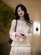 春季新作のシルク刺繍ブラウス【微透け・長袖・桑の実シルク】