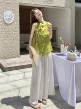 新中式 不規則デザイン ノースリーブトップス【上品な印象・ワイドパンツ・夏用】（セットアップ対応）