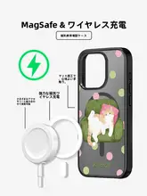 カートンデザインドット模様のiPhoneケース【黒色・透明・猫と犬モチーフ・マグネット式・個性的】