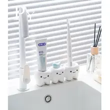 可愛らしい電動歯ブラシスタンドと歯磨き粉ホルダー【穴あけ不要・洗面所用】