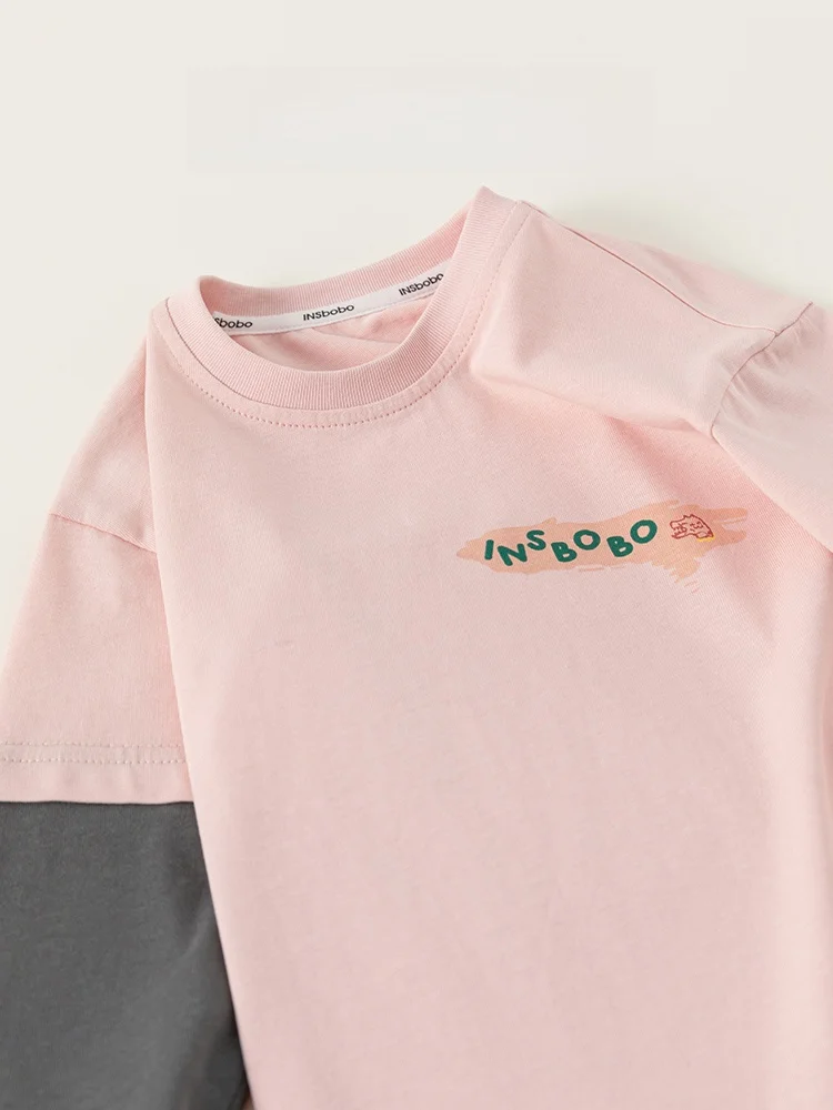 春向けカジュアルな子供用Tシャツ：キャラクター柄の長袖コットンセットアップ対応モデル