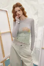 ドット柄の甘い長袖Tシャツ【シアー素材・フリルデザイン・着回し可能】