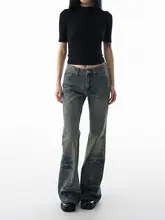 美式復古デザインの微喇バギーデニムパンツ【レディース・スリムフィット・秋用】（セットアップ対応）