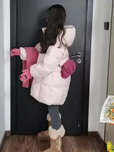 暖かいフード付きコットンジャケット【学院風・ピンク・ゆったりサイズ・女性用】