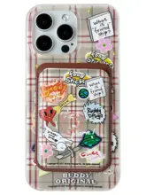 buddyoriginal ブラウンチェックデザインのiPhone用ケース【柔らかいソフトシェル・マグネット式・適合13/14/15】