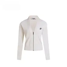 白色Vネックジップ刺繍ニットカーディガン【春用・ラフスタイル・ユニークデザイン】