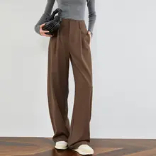 焦糖色の美ラードスーツパンツ【ストレート・ハイウエスト・ワイドレッグ】