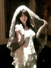 ゴシックスタイルのロリータ風白色ベール【レース付き・ヴィンテージデザイン・撮影用小物】