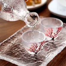 桜デザインのガラス清酒ポット＆カップセット【家庭用・熱燗用・2点セット】