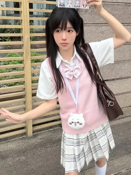 春夏用 チェック柄Aラインスカート【浅い格子・虹色・百褶】【学生向け】