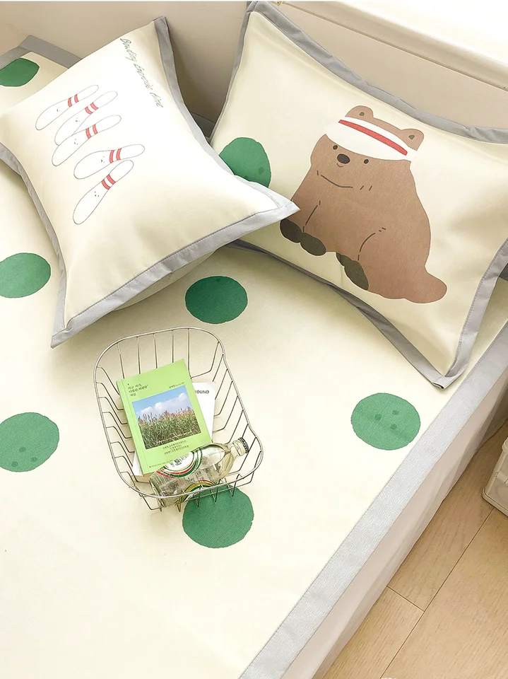 保龄球デザインのかわいいアイスシルク枕カバー3点セット【夏用・涼感・エアコン対応】