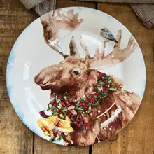 クリスマス柄陶器食器セット【鹿とクリスマスツリーデザイン・大皿・平皿・深皿】