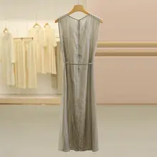 ストライプデザインのウエストシェイプワンピース【ノースリーブ・カジュアル】（セットアップ対応）