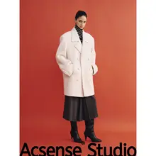 クラシックデザインのダブルブレストウールコート【オーバーサイズ・粒状仕上げ】