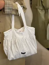 トートバッグ レディース 帆布 水玉 ギャザー リボン 大容量 ショルダーバッグ 通勤 ルーズ インスタ映え 韓流