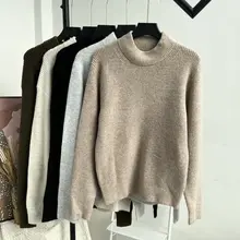 男女共用 秋冬用シンプルニットセーター【伸縮性・無地・プルオーバー】