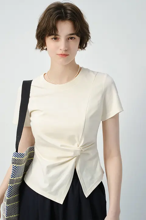 抗菌素材使用 大きいサイズ レディースTシャツ【ウエスト絞り・短袖・夏用・クーリング・UVカット】
