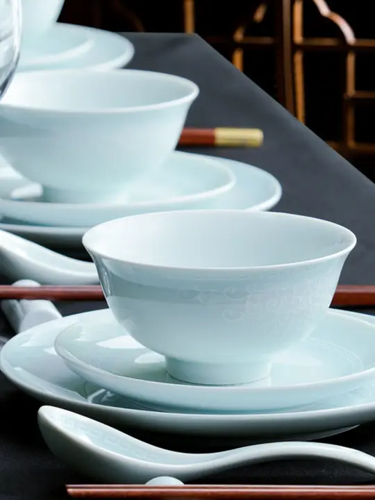 新中式デザインの高温釉下彩青瓷食器セット【ボウル・プレート・皿】（セットアップ対応）