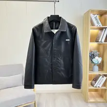 高級水洗PUレザー ライチ模様の肌触りが滑らかな秋用メンズ翻领ジャケット