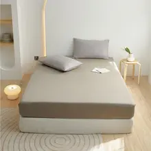 シンプルな無地デザインの全棉ベッドシーツ【白鹅绒使用・マットレス保護用】