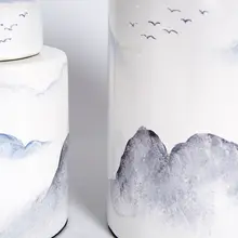 手描きの白い現代新中式陶製デコレーションキャニスター【インテリア・書斎・テレビボード用】