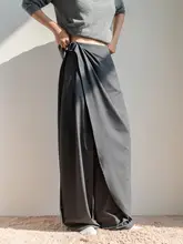 不規則なプリーツデザインの高腰ワイドパンツ【女性用・エレガント・シルエットアップ】