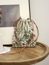 オリジナルデザインのコットン製植物プリント収納バッグ【斜め掛け・コンパクト・化粧ポーチ】
