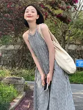 バックオープンのロングドレス【フレンチスタイル・フィット・夏用・ビーチ・旅行対応】