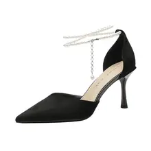 女性用 包頭サンダル【夏用・ハイヒール・黒・細いヒール・一字ストラップ】
