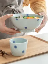 藍色の渦巻きデザイン！波佐見焼き深皿【和風そば用・陶器製】